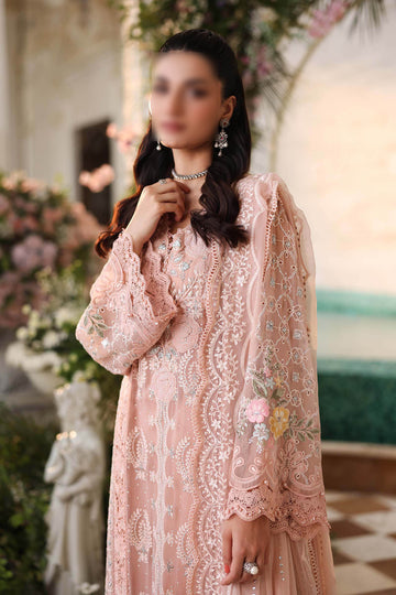 Maria.B 3 Piece Unstitched Embroidered Chiffon Suit (Peach)