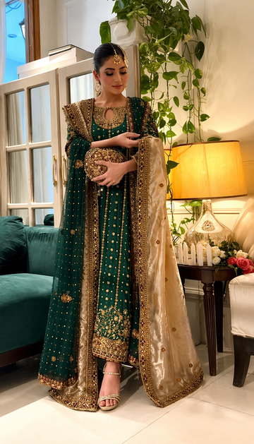 Mehru | Haris Shakeel Raw Silk Fabric Double Dupata Wedding Dress