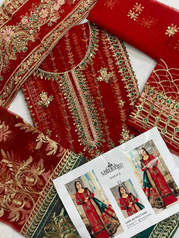 4PC RED FANCY HEAVY EMBROIDERY. WORK