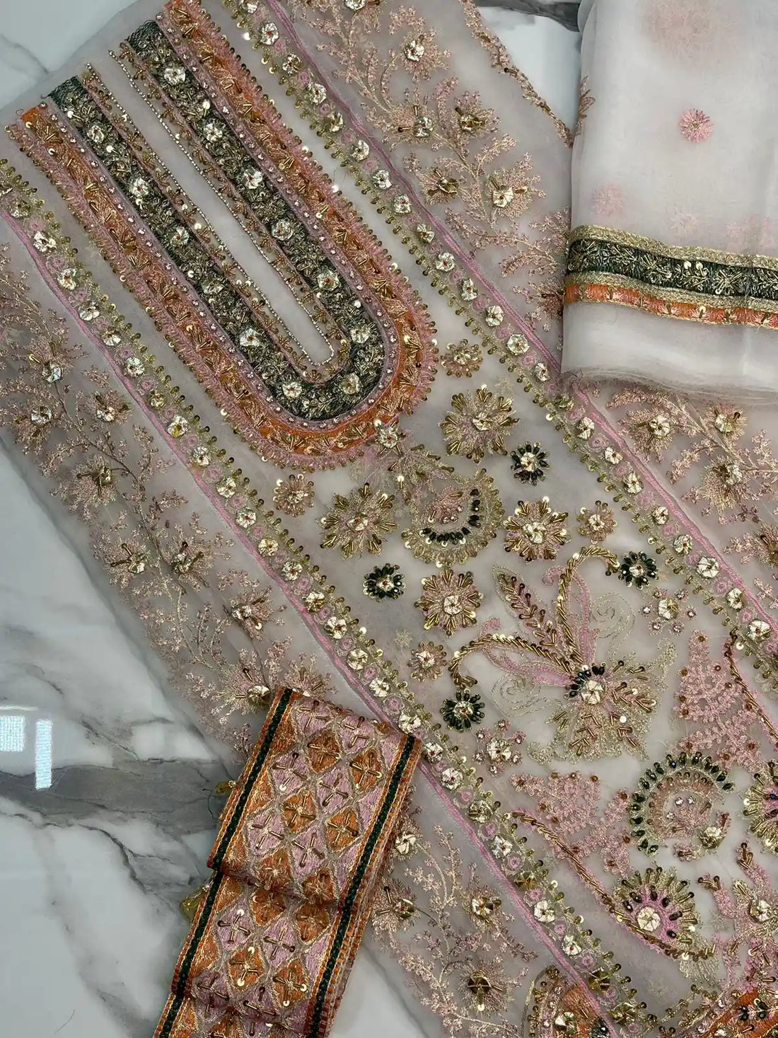 4PC WHITE BRANDED. FANCY SUIT FULLY EMBROIDERED WORK