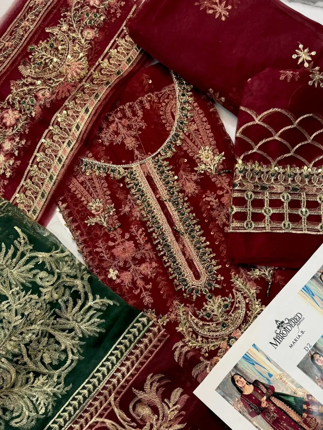 4PC MEHROON FANCY HEAVY EMBROIDERY. WORK