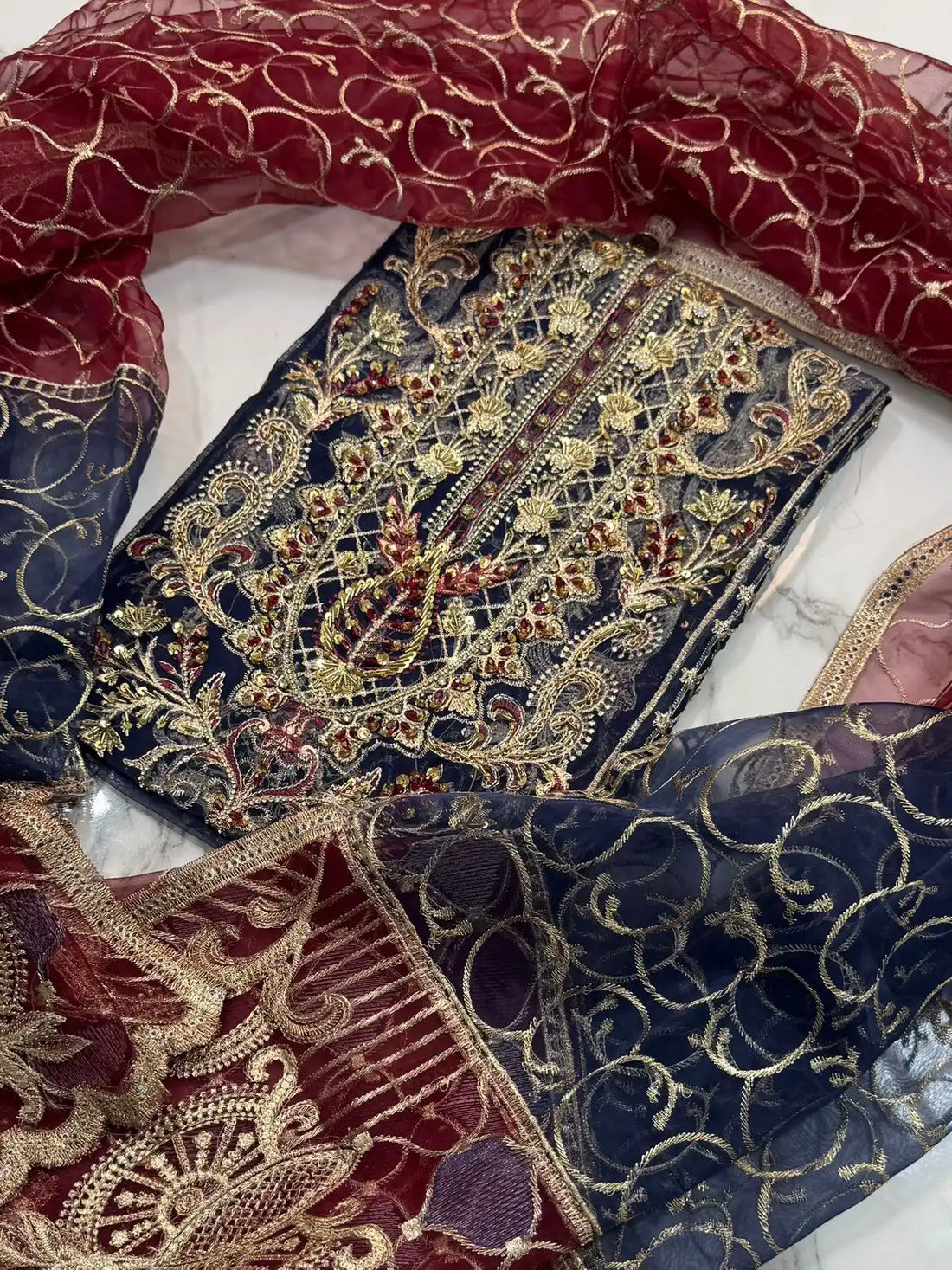 4PC BLUE FANCY. HEAVY EMBROIDERY WORK