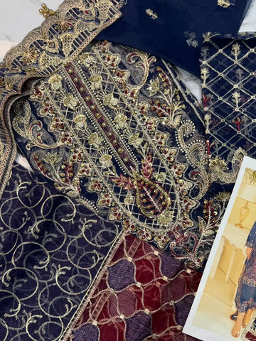 4PC BLUE FANCY. HEAVY EMBROIDERY WORK