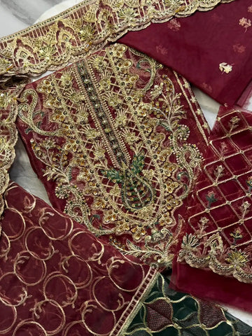 4PC MEHROON FANCY. HEAVY EMBROIDERY WORK