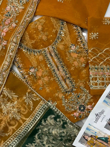 4PC MUSTARD FANCY HEAVY EMBROIDERY. WORK