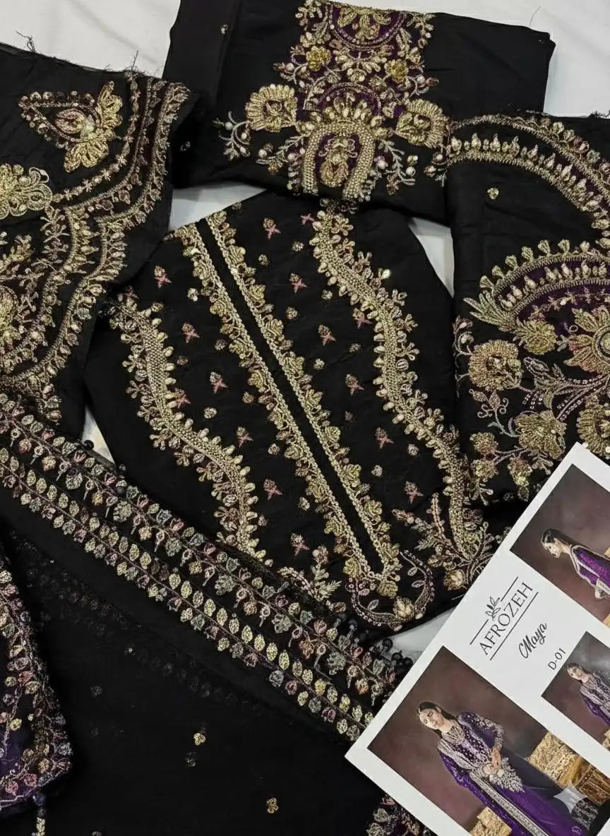 4PC RAW SILK. FANCY SUIT FULLY EMBROIDERED WORK