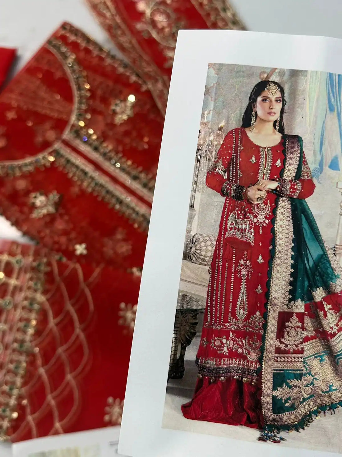 4PC RED FANCY HEAVY EMBROIDERY. WORK