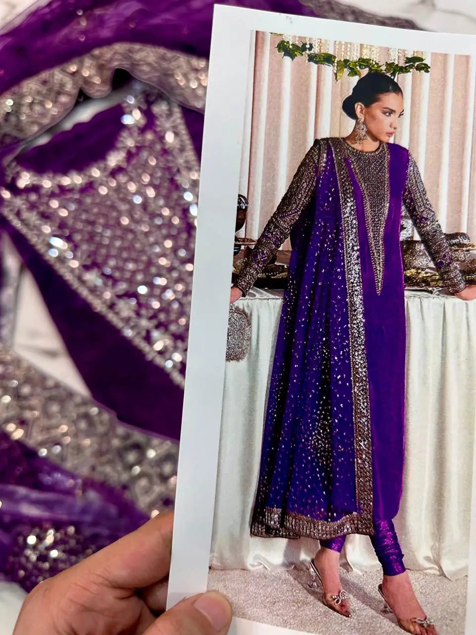 4PC PURPLE RAW SILK FANCY SUIT FULLY. EMBROIDERED WORK