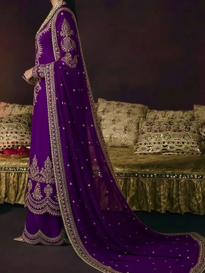 4PC RAW SILK. FANCY SUIT FULLY EMBROIDERED WORK