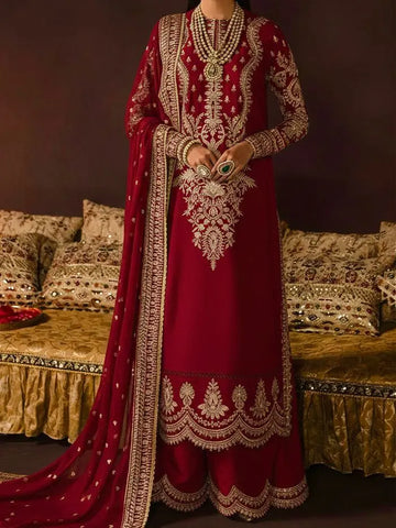 4PC RAW SILK. FANCY SUIT FULLY EMBROIDERED WORK