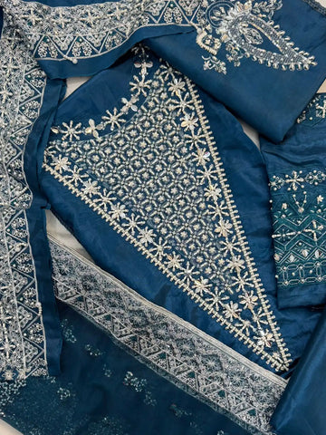 4PC ZINC RAW SILK FANCY SUIT FULLY. EMBROIDERED WORK